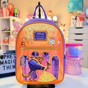 Loungefly Orange & Purple Disney Beauty and the Beast Mini Backpack